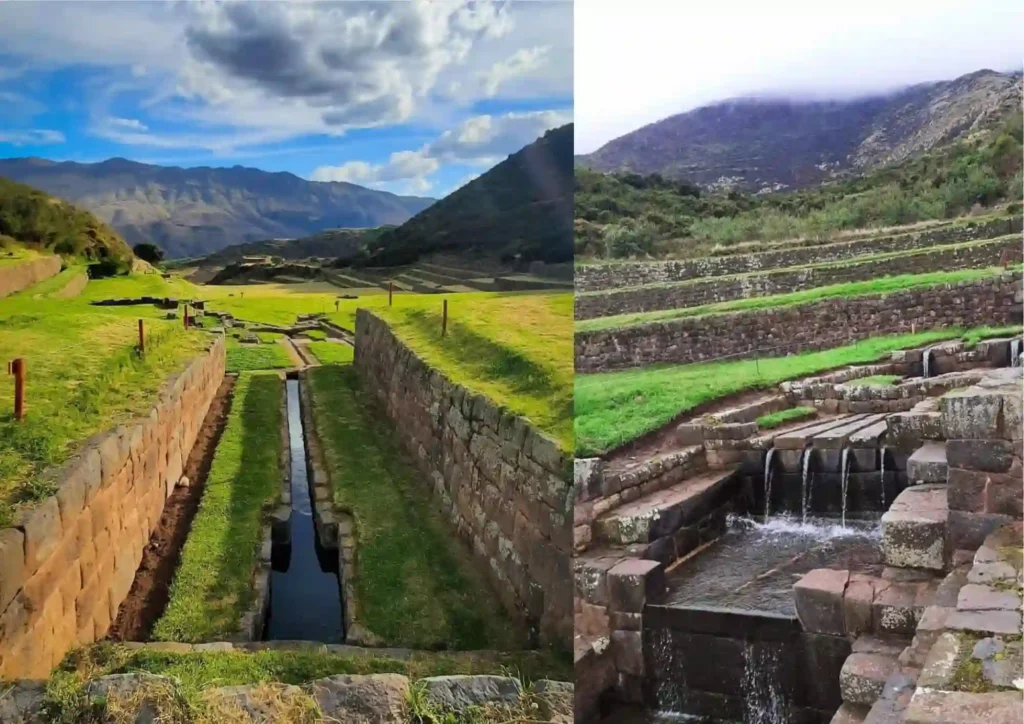 Terrazas agrícolas y canales de agua del sitio arqueológico de Tipón