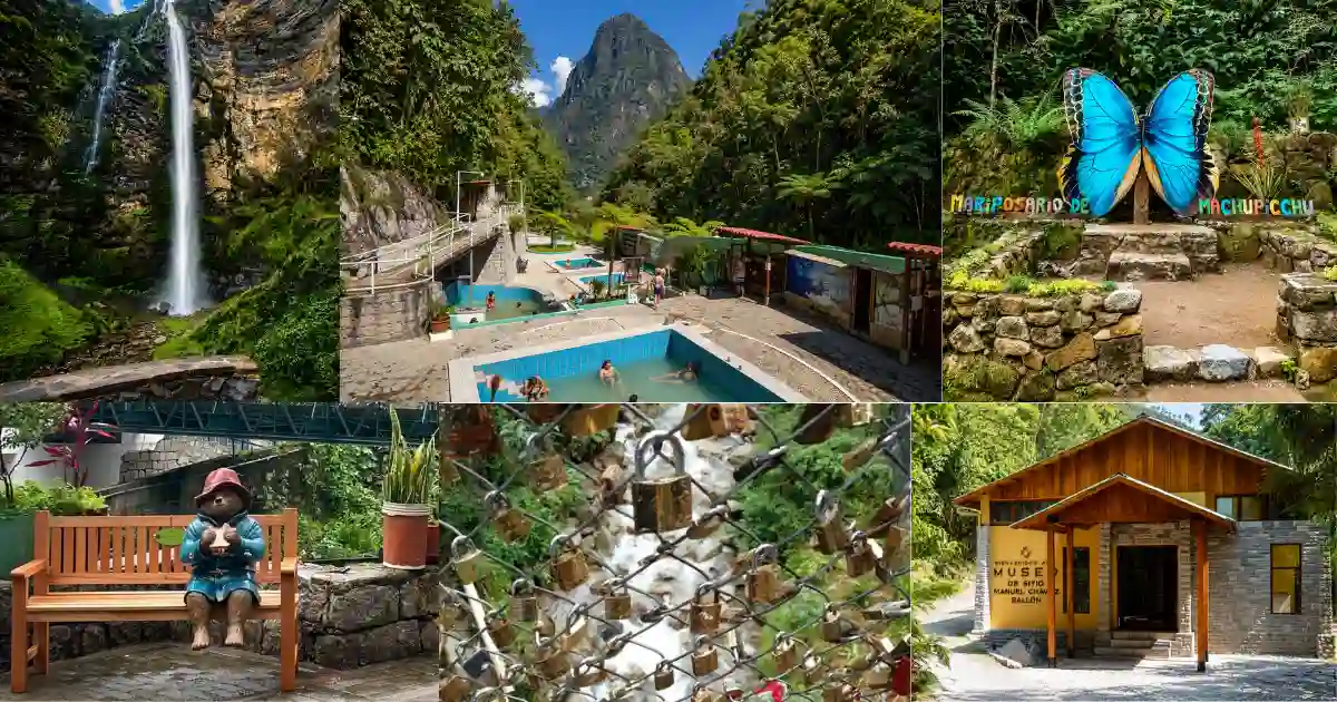 Collage de lugares turísticos de Machupicchu Pueblo o Aguas Calientes