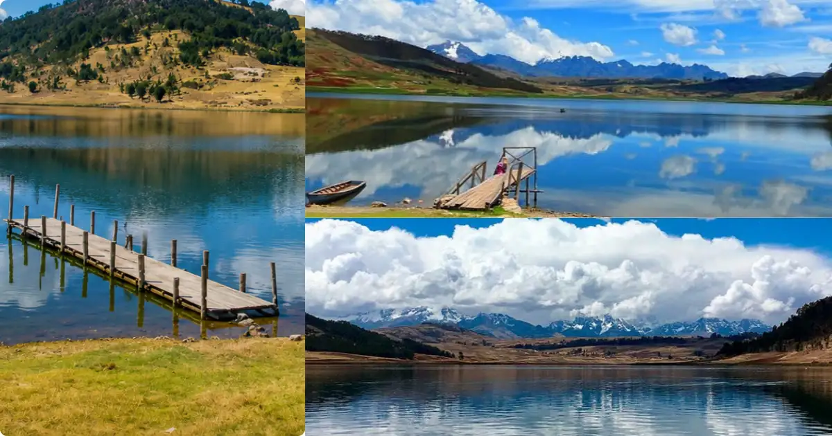 Laguna Huaypo rodeada de montañas en Cusco