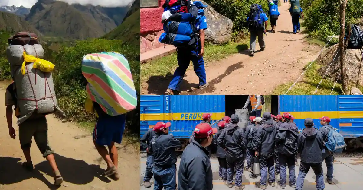 Porteadores llevando equipaje durante el Camino Inca